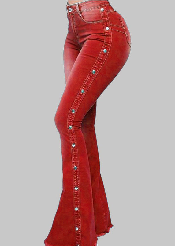 Elegant Blue Pockets Patchwork High Waist Denim Flared Trousers Spring