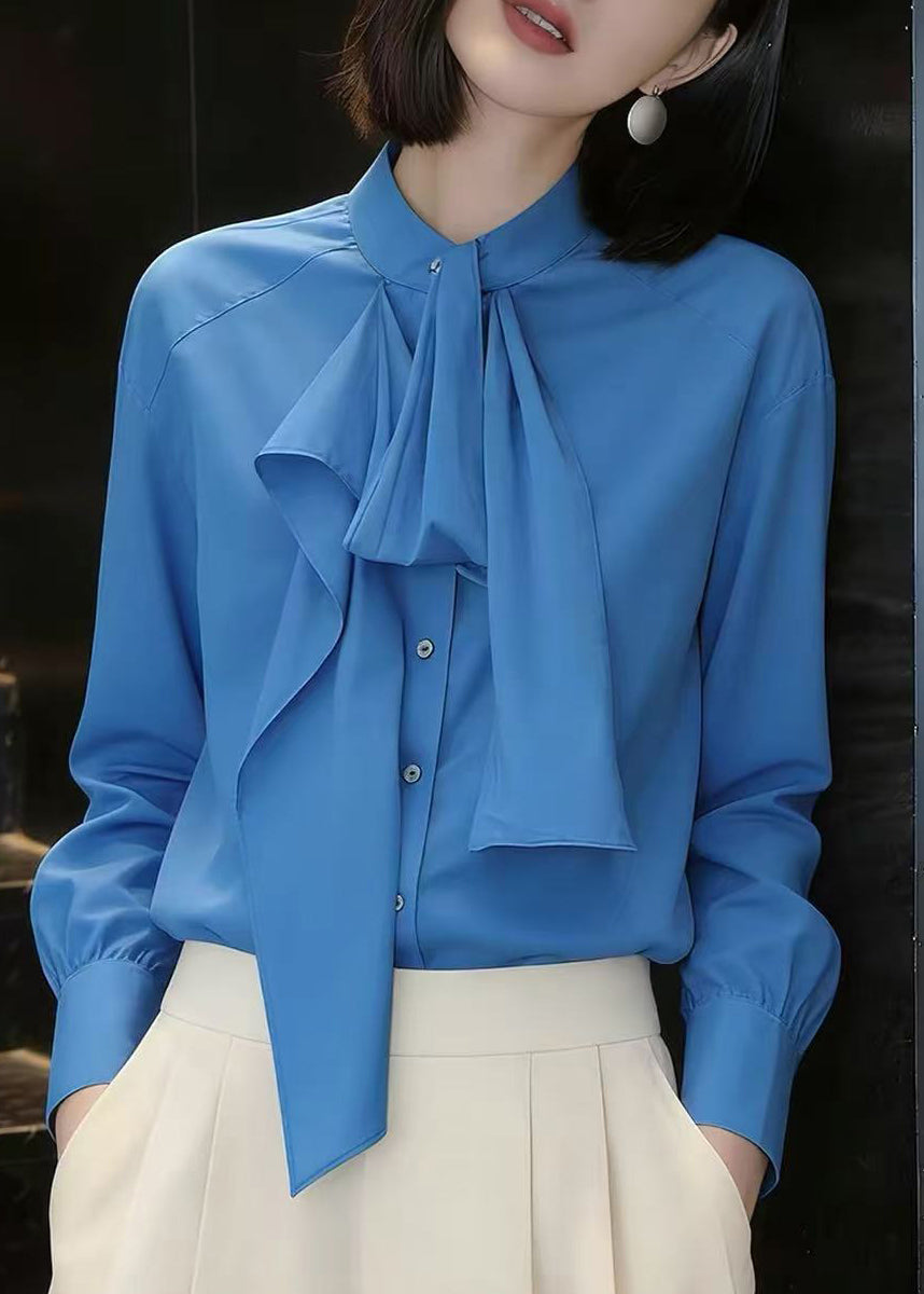 Elegant Blue Ruffled Patchwork Cotton Shirt Top Fall