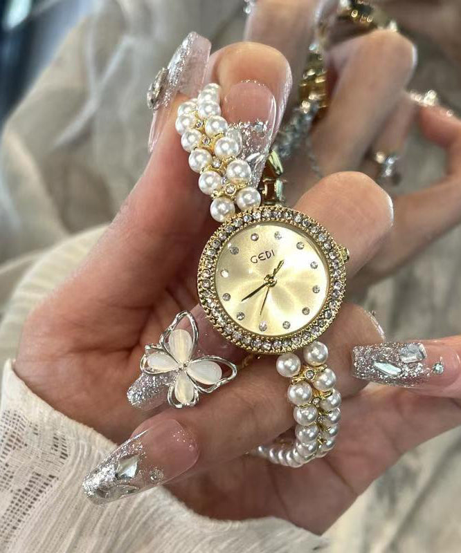 Elegant Blue Stainless Steel Pearl Reinforced Glass Quartz Movement Watches