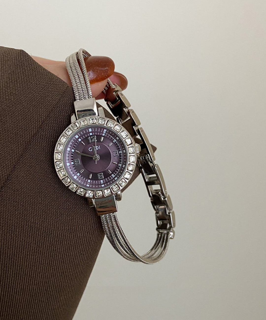 Elegant Blue Stainless Steel Zircon Quartz Movement Chain Waterproof Watches