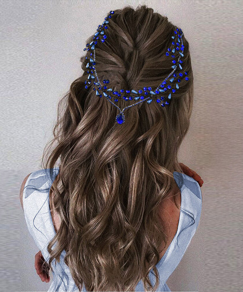 Elegant Blue Zircon Water Dropl Pearl HairPiece
