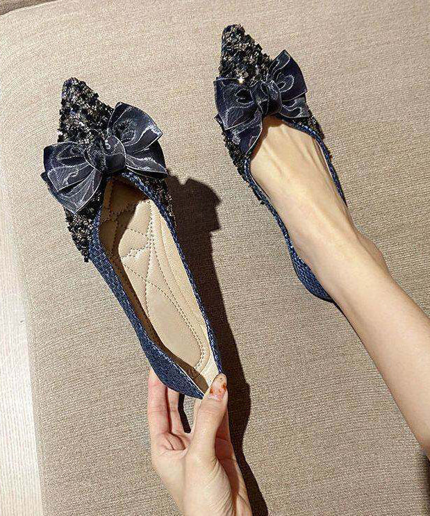 Elegant Bow Splicing Flat Shoes For Women Beige Cotton Fabric
