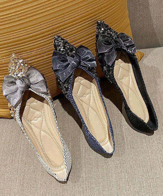 Elegant Bow Splicing Flat Shoes For Women Beige Cotton Fabric