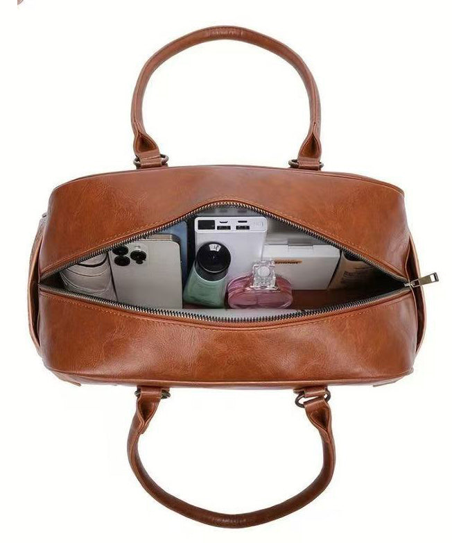 Elegant Brown Appliqued Rivet Faux Leather Shoulder Bags