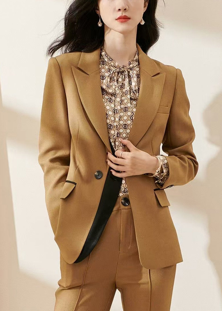 Elegant Brown Double Breast Back Side Open Spandex Coat Fall