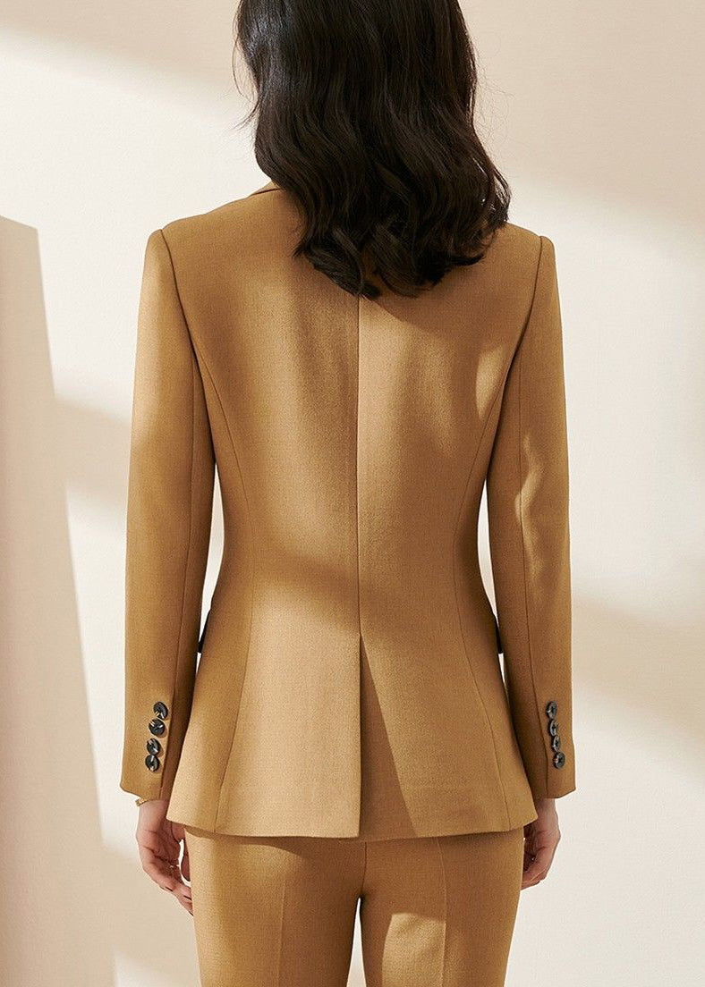 Elegant Brown Double Breast Back Side Open Spandex Coat Fall