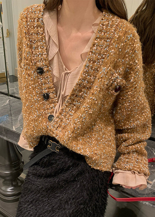 Elegant Brown Oversized Color Dots Knit Loose Coat Spring - Omychic