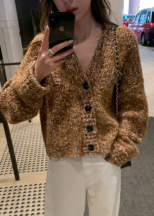 Elegant Brown Oversized Color Dots Knit Loose Coat Spring - Omychic