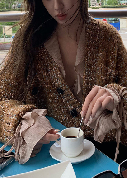 Elegant Brown Oversized Color Dots Knit Loose Coat Spring - Omychic