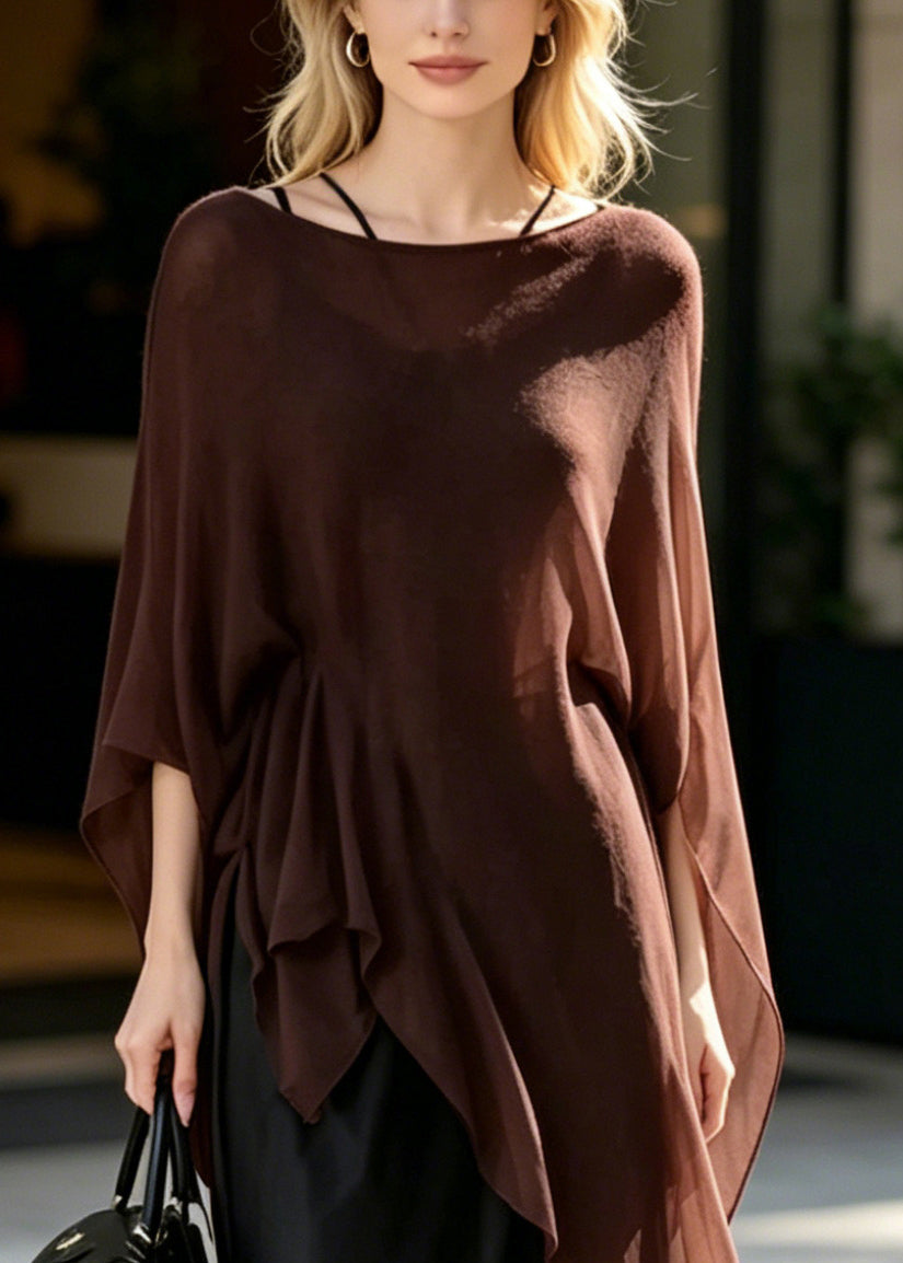Elegant Brown Oversized Draping Chiffon Two Pieces Set Summer