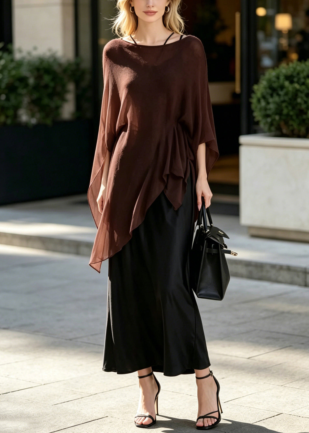 Elegant Brown Oversized Draping Chiffon Two Pieces Set Summer