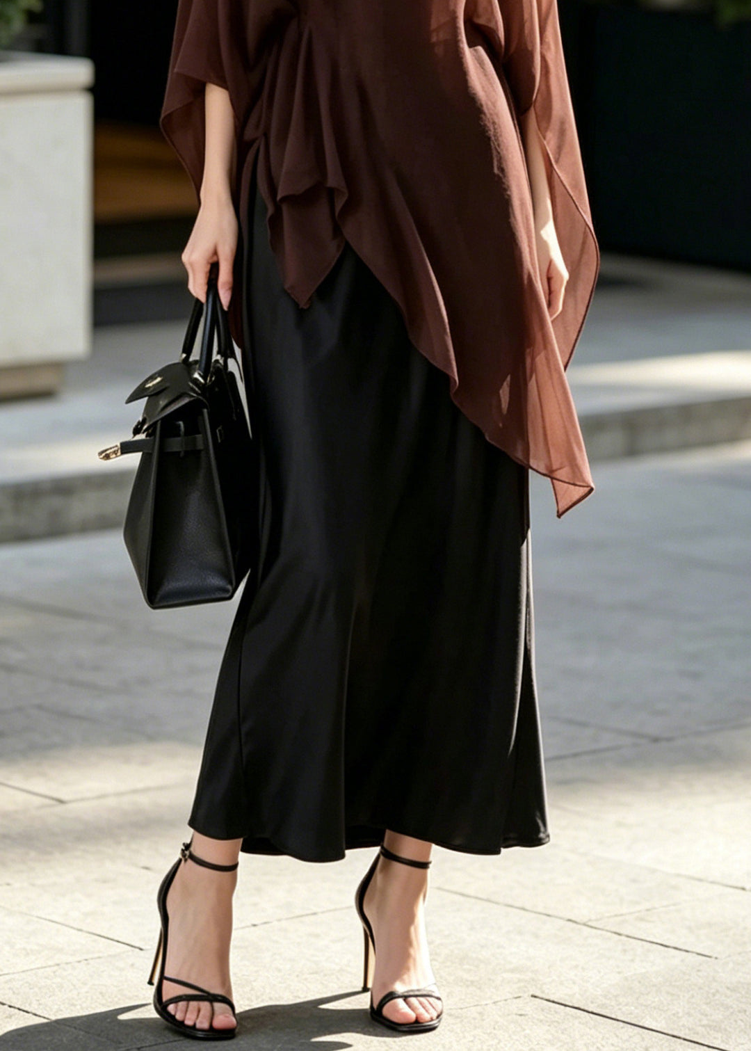 Elegant Brown Oversized Draping Chiffon Two Pieces Set Summer