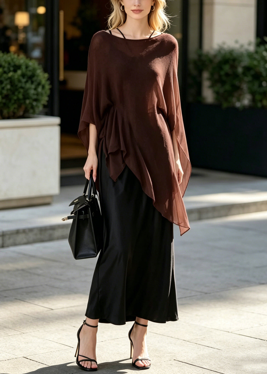 Elegant Brown Oversized Draping Chiffon Two Pieces Set Summer