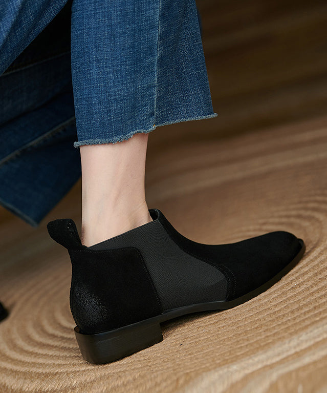 Elegant Brown Suede Splicing Boots Pointed Toe