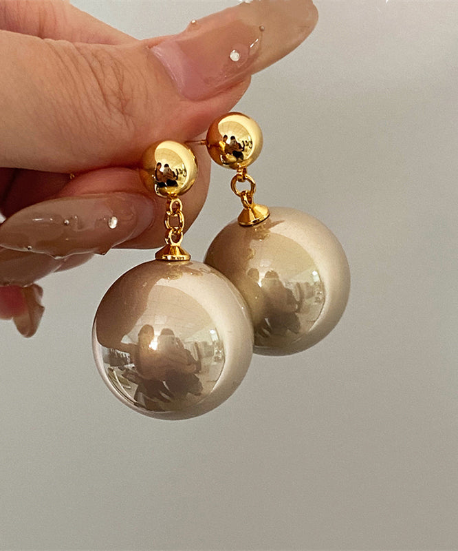 Elegant Champagne Metal Overgild Pearl Drop Earrings