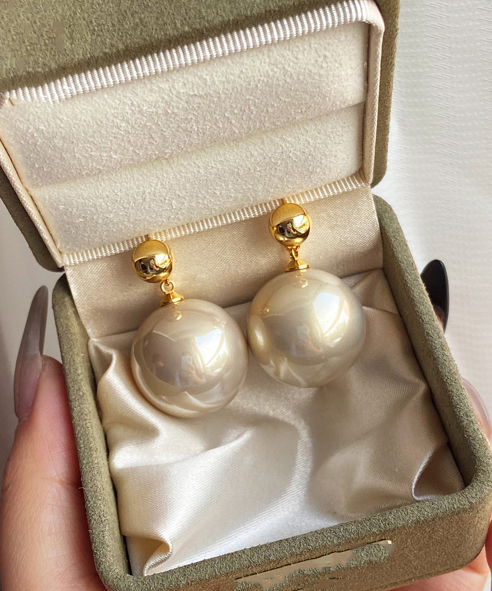 Elegant Champagne Metal Overgild Pearl Drop Earrings