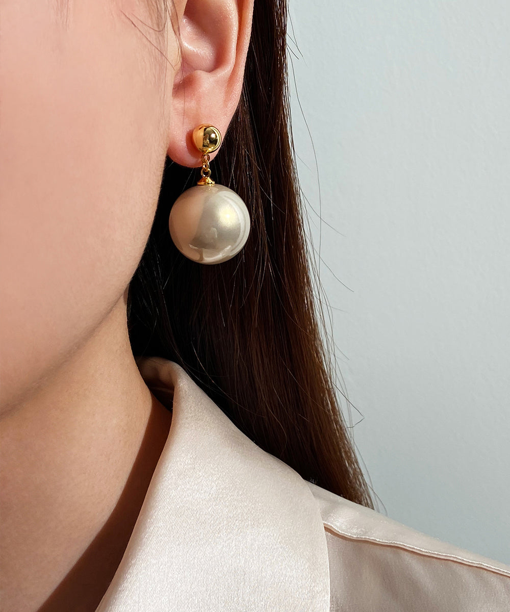 Elegant Champagne Metal Overgild Pearl Drop Earrings