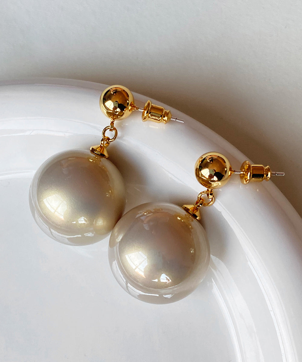 Elegant Champagne Metal Overgild Pearl Drop Earrings