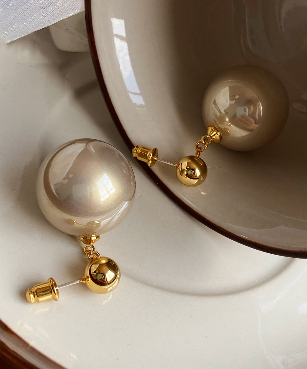 Elegant Champagne Metal Overgild Pearl Drop Earrings