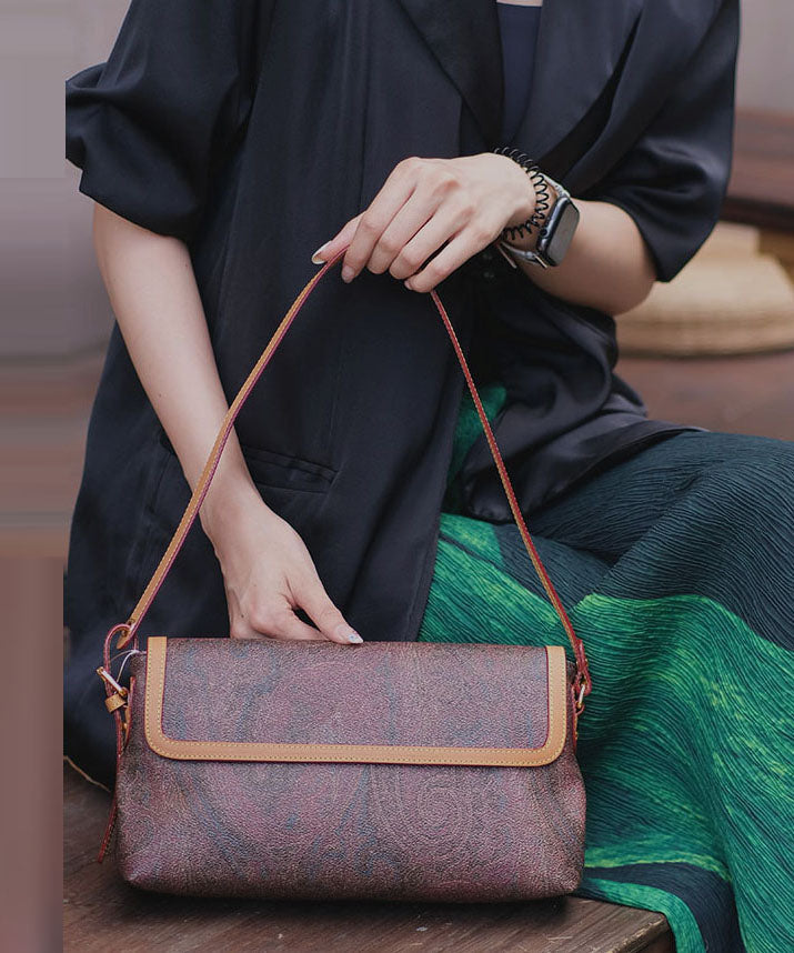 Elegant Chocolate Jacquard Durable Leather Shoulder Bags