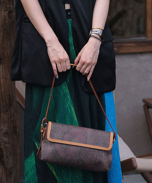 Elegant Chocolate Jacquard Durable Leather Shoulder Bags