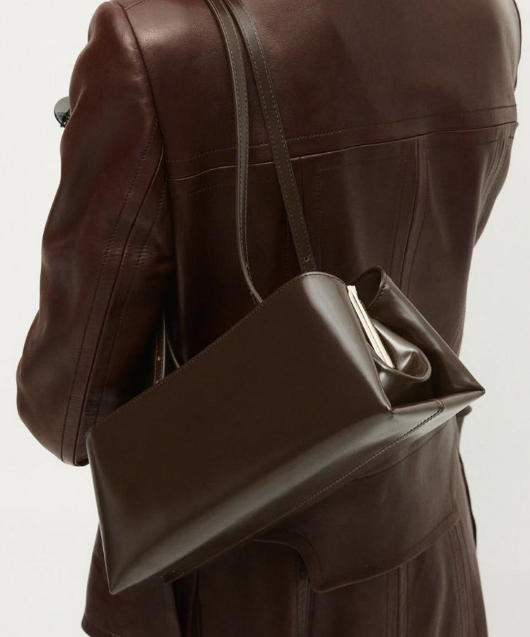 Elegant Chocolate Rectangle Multi-layer Faux Leather Shoulder Handbag