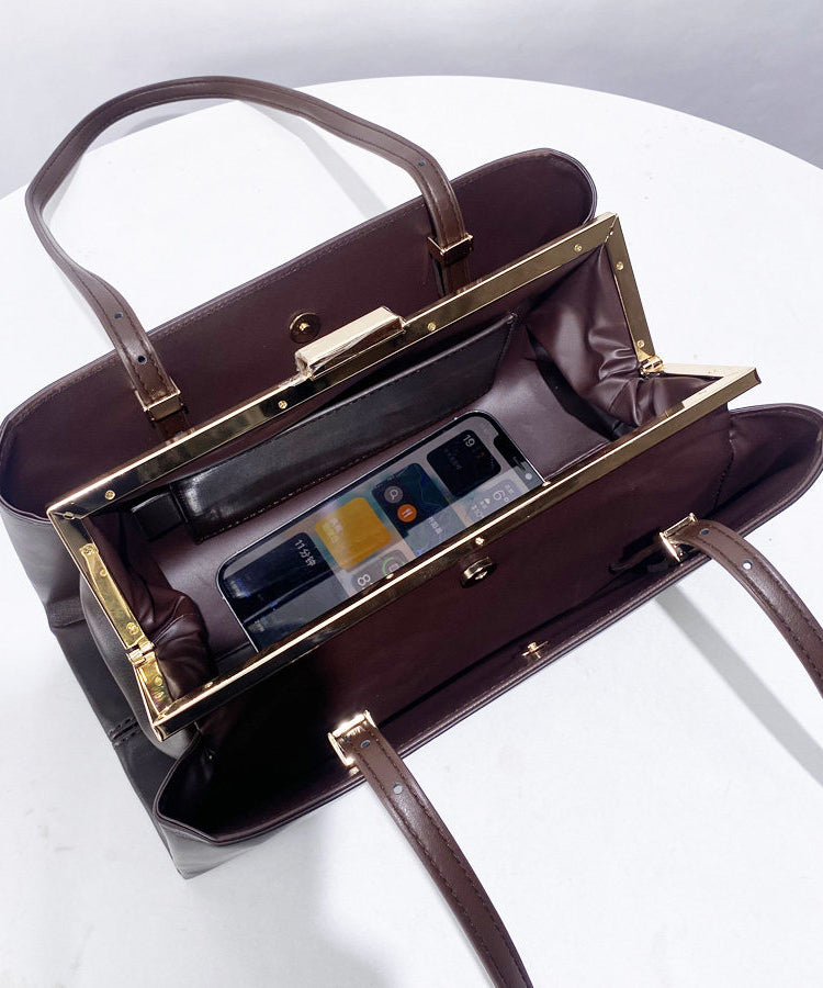 Elegant Chocolate Rectangle Multi-layer Faux Leather Shoulder Handbag