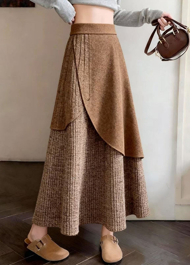 Elegant Coffee Asymmetrical Design Knit A Line Skirts Spring - Omychic