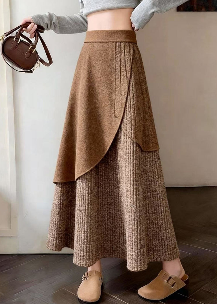 Elegant Coffee Asymmetrical Design Knit A Line Skirts Spring - Omychic