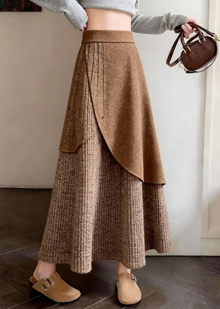 Elegant Coffee Asymmetrical Design Knit A Line Skirts Spring - Omychic