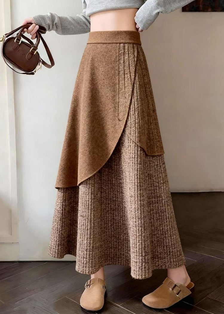 Elegant Coffee Asymmetrical Design Knit A Line Skirts Spring - Omychic