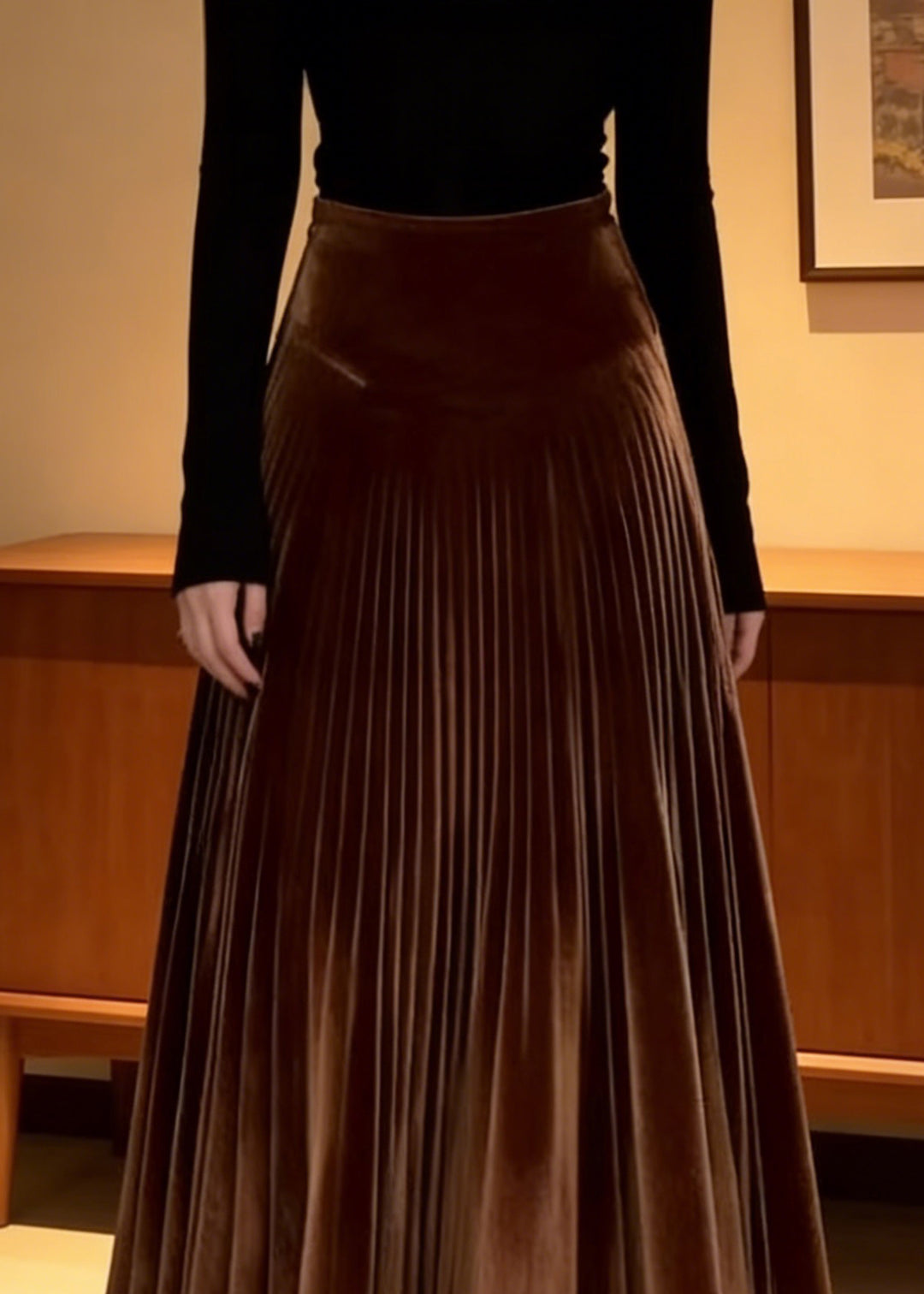 Elegant Coffee Elastic Waist Silk Velvet Maxi Skirts Spring - Omychic