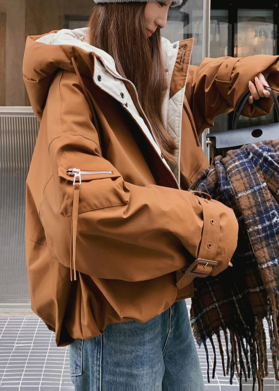 Elegant Coffee Oversized Fine Cotton Filled Womens Parka Winter