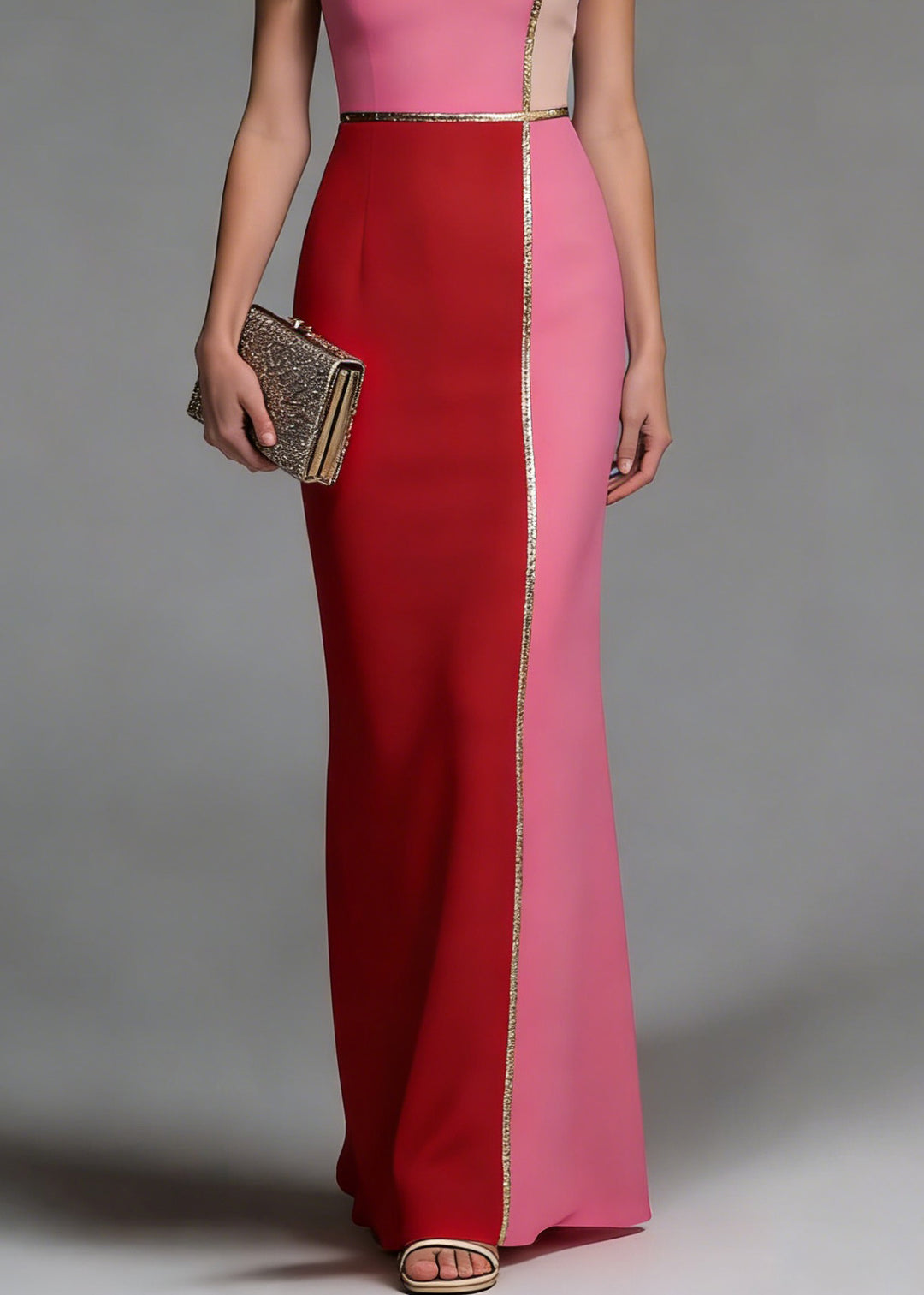 Elegant Color Block Sleeveless Bodycon Mermaid Hem Maxi Dress