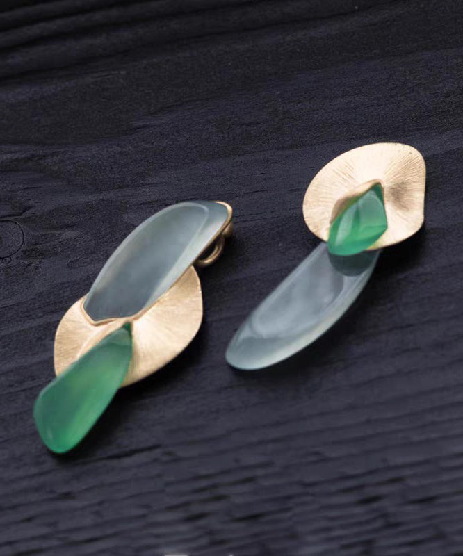 Elegant Colorblock Alloy Ginkgo Leaf Chalcedony Water Drop Drop Earrings