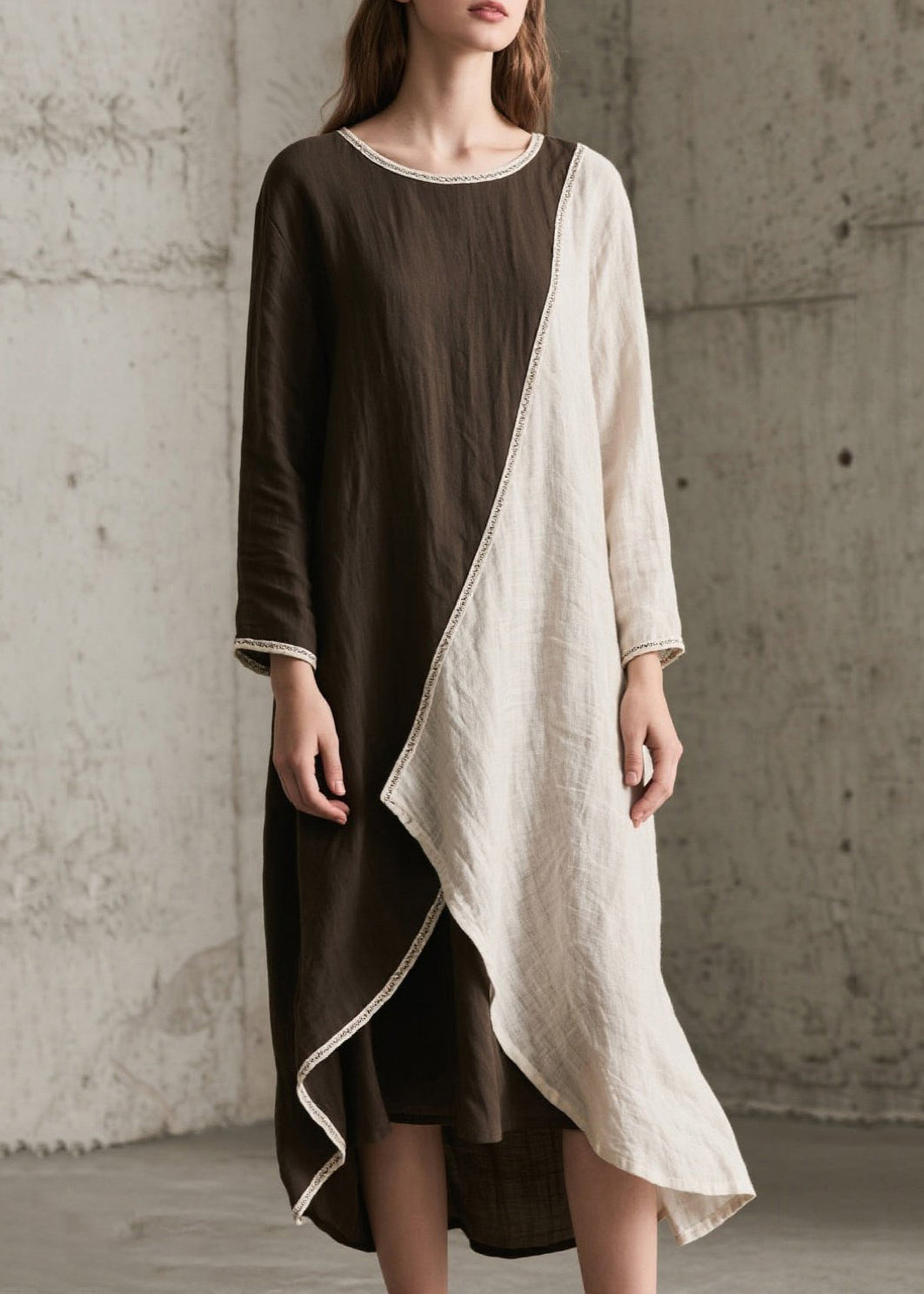 Elegant Colorblock Asymmetrical Oversized Cotton Maxi Dresses Spring