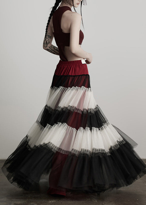 Elegant Colorblock Exra Large Hem Patchwork Tulle Skirt Spring