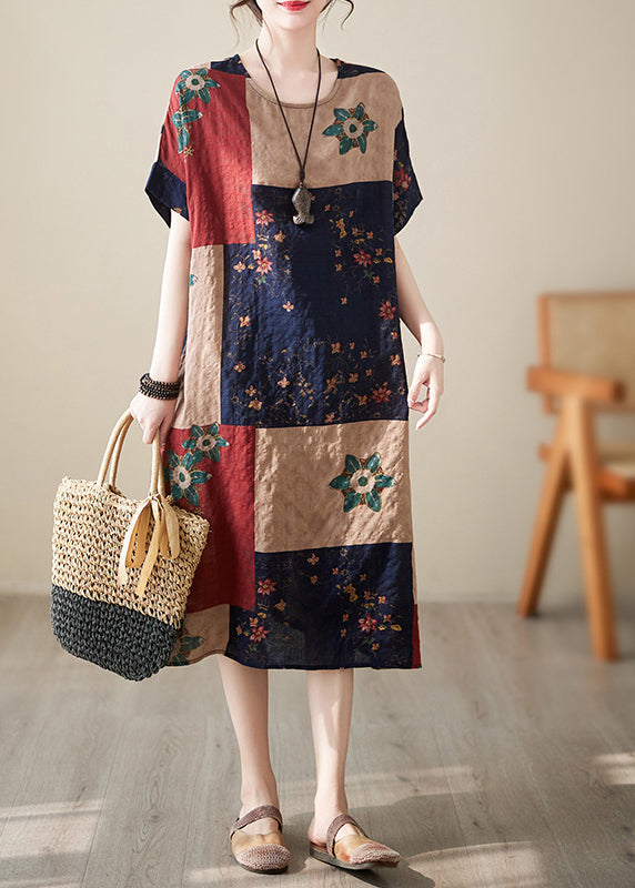 Elegant Colorblock Print Maxi Dresses Short Sleeve