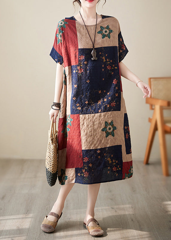 Elegant Colorblock Print Maxi Dresses Short Sleeve