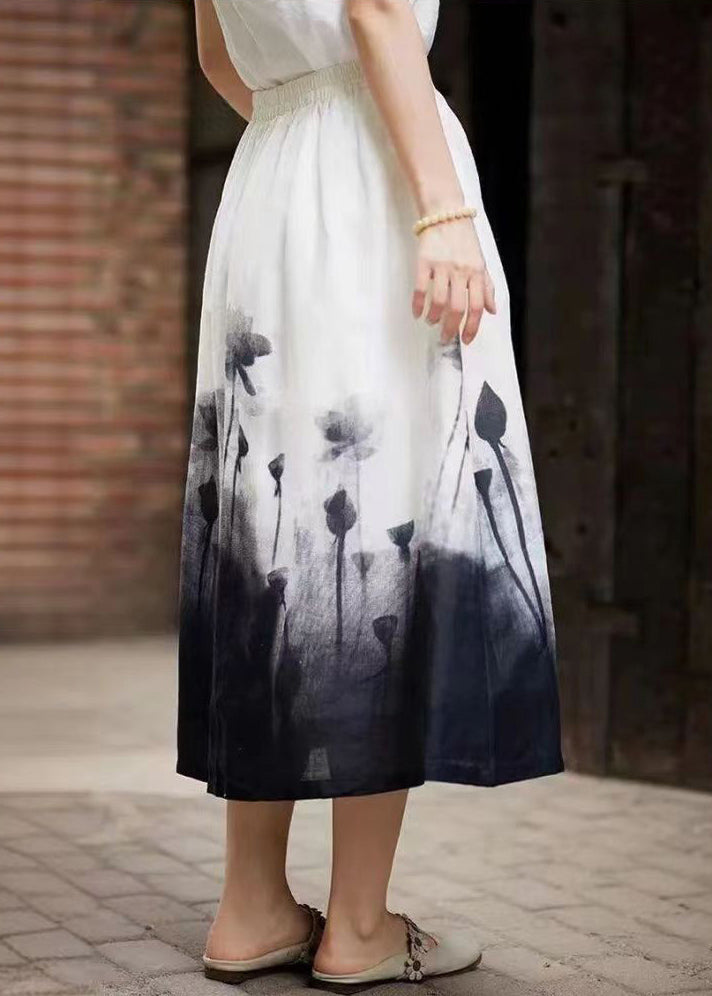 Elegant Colorblock Tie Dye Elastic Waist A Line Skirts Summer