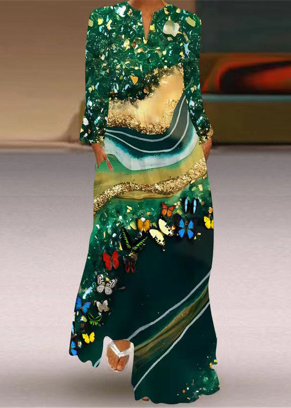 Elegant Colorblock V Neck Print Party Long Dress Spring