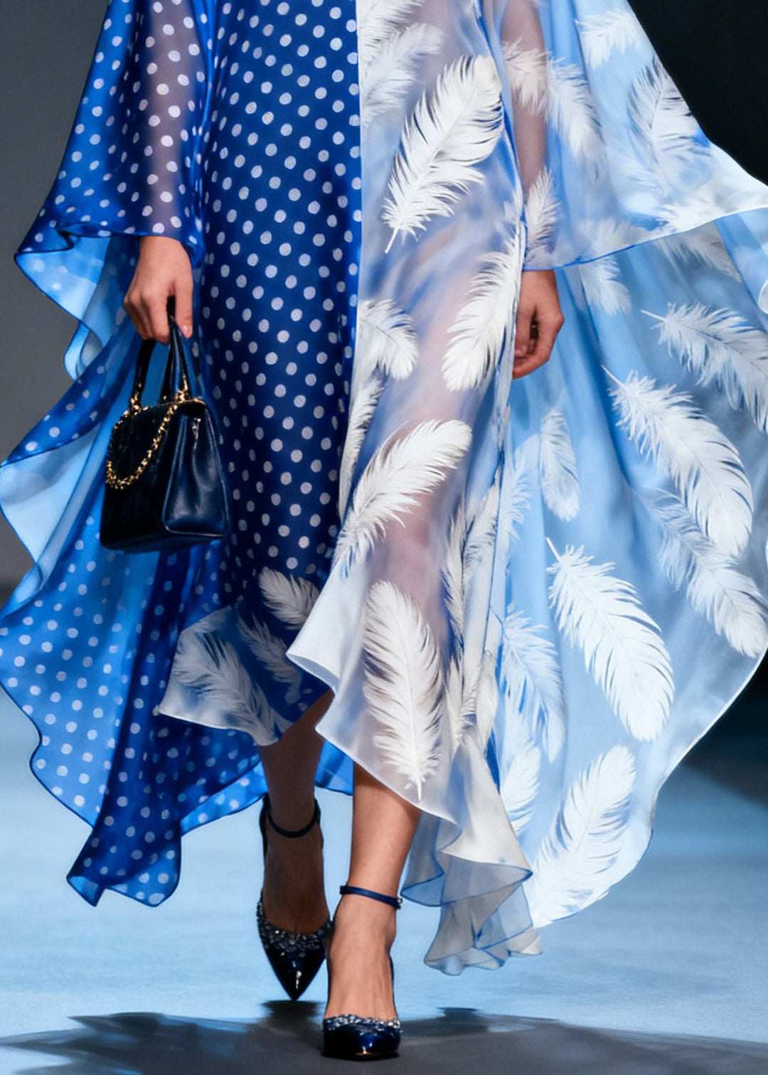 Elegant Colorblock V Neck Print Patchwork Chiffon Dress Summer