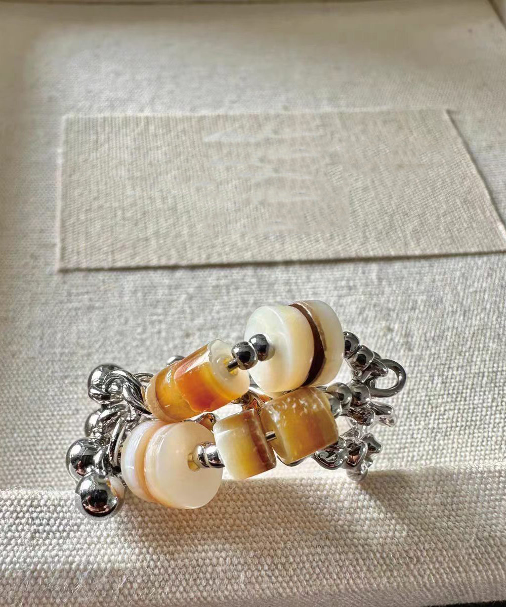 Elegant Copper Freshwater Shell Beading Tassel Open Rings