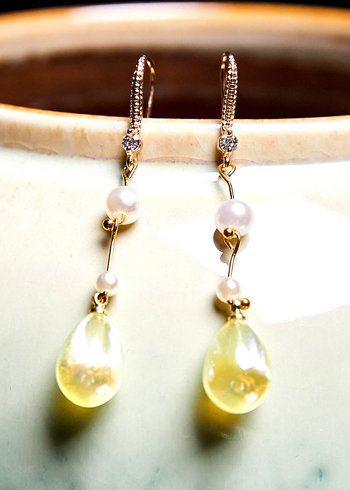 Elegant Droplet Shape Jade Pearl Drop Earrings