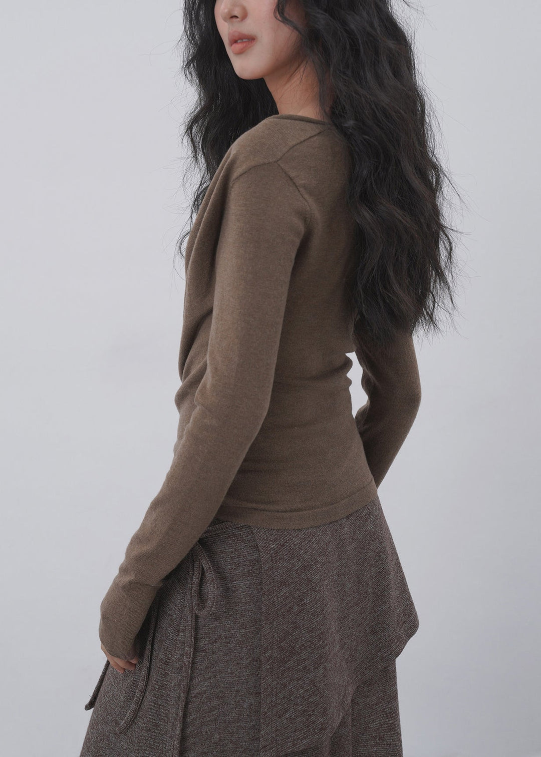 Elegant Fake Two-Piece Cowl Neck Shirts Long Sleeve