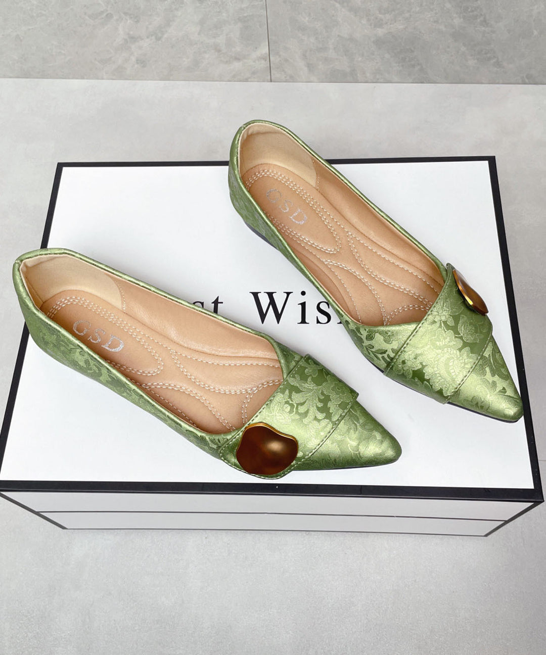 Elegant Flat Shoes Green Print Faux Leather Pointed Toe