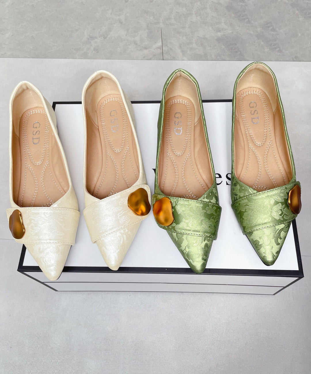 Elegant Flat Shoes Green Print Faux Leather Pointed Toe