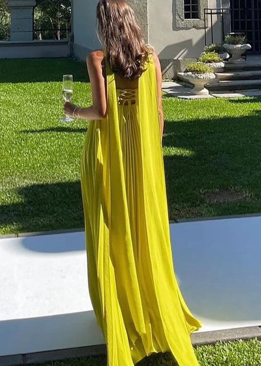 Elegant Fluorescent Green Strapless Ribbon Long Dress Women Sexy Sleeveless