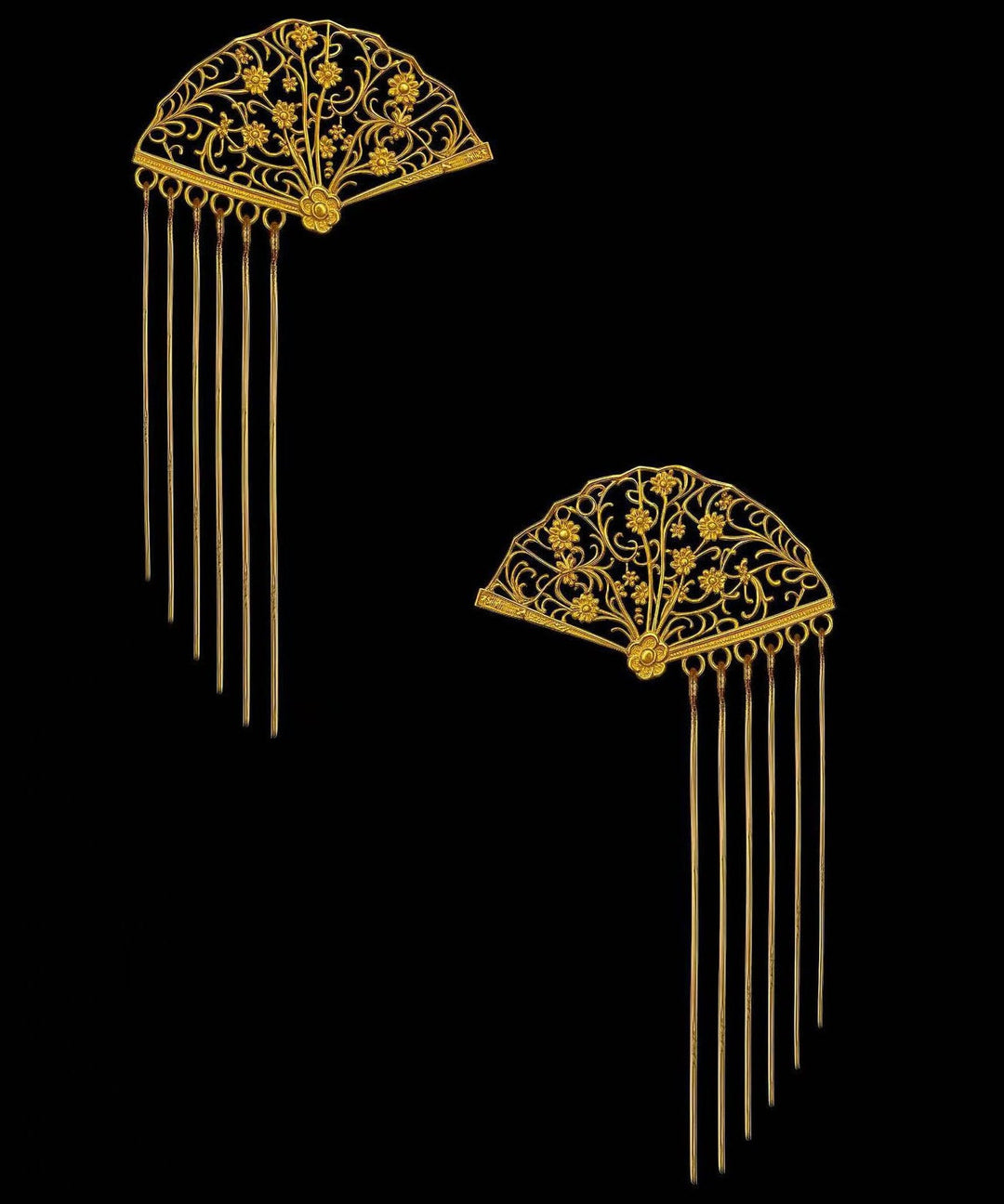 Elegant Gold Copper Overgild Hollow Out Folding Fan Tassel Drop Earrings