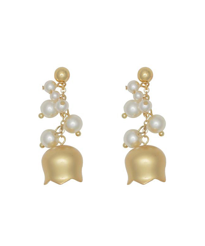 Elegant Gold Copper Overgild Pearl Lily Of The Valley Tassel Drop Earrings